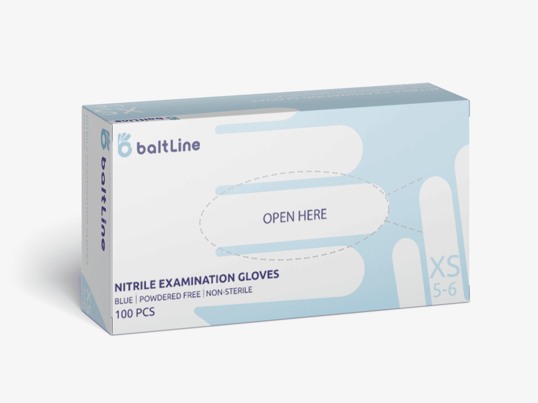 BaltLine нитриловые перчатки XS размер, 100 шт. синие, без пудры