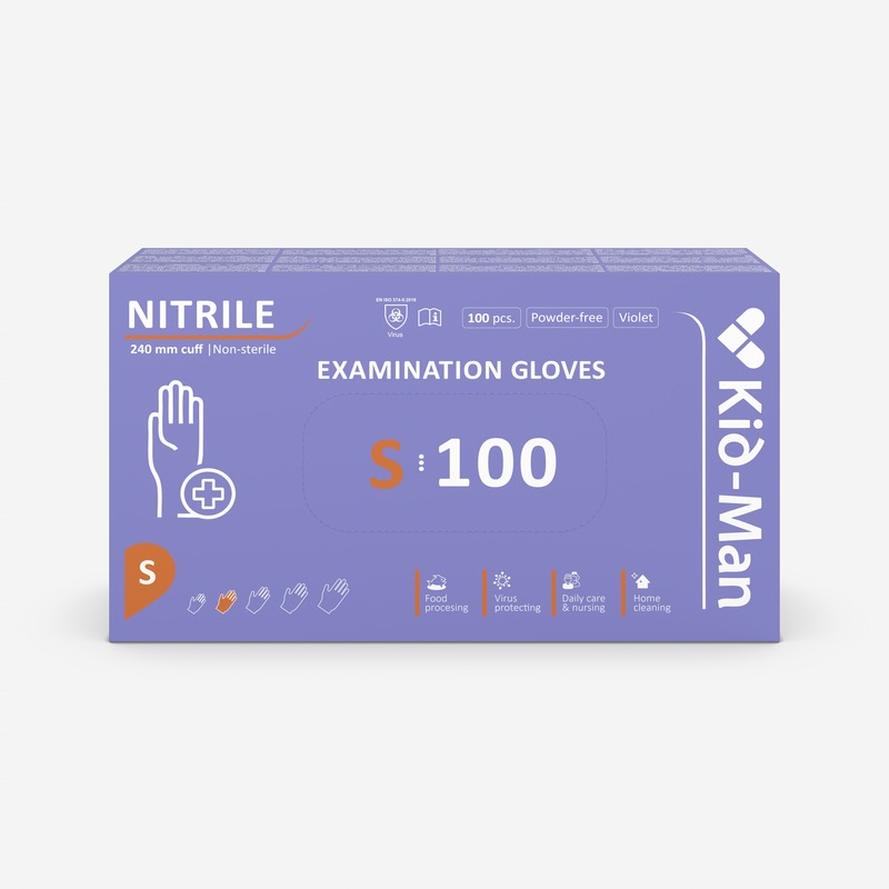 KID-MAN NITRILA cimdi S izmērs, bez pūdera, violeti,100 gab.