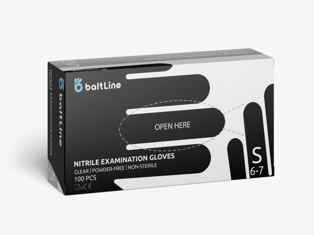 BaltLine нитриловые перчатки S размер, 100 шт. черные, без пудры