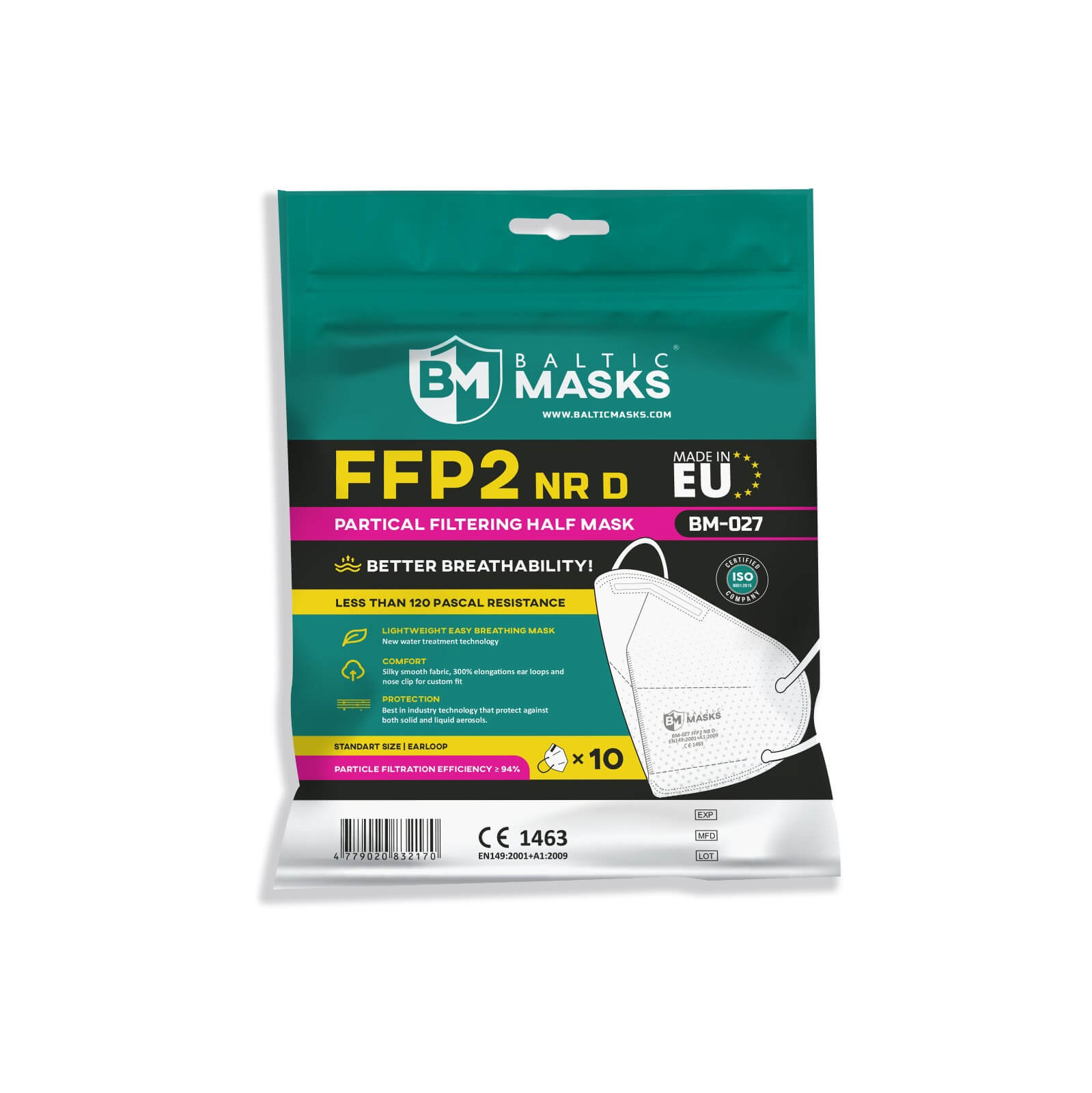 FFP2 respirators bez vārsta, 10 gab.