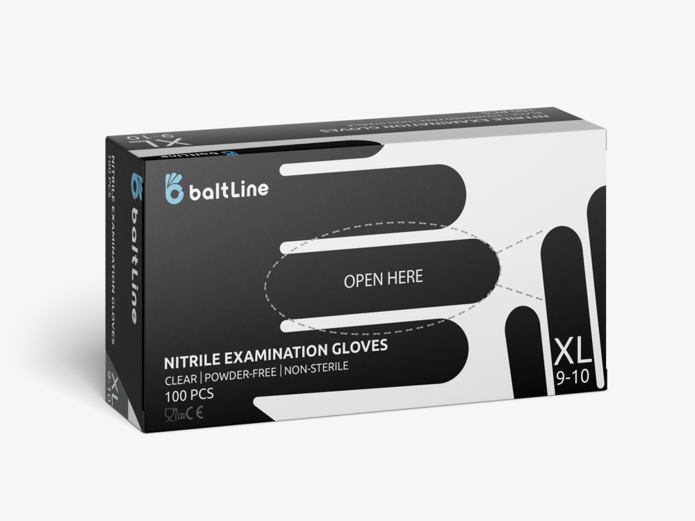 BaltLine nitrila cimdi XL izmērs, melni 100 gab., nepūderēti