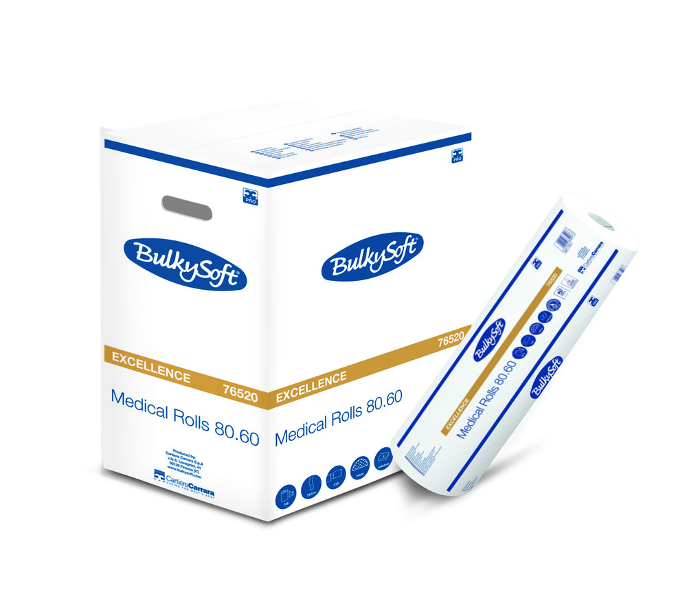 Bulkysoft кушетная простыня с перфорацией, 210 листов, 60см x 80м, 2 слоя, белая