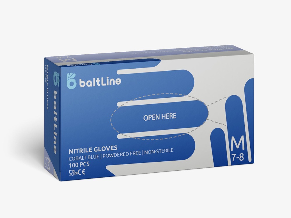 BaltLine nitrila cimdi M izmērs 100 gab., kobalta zili, nepūderēti