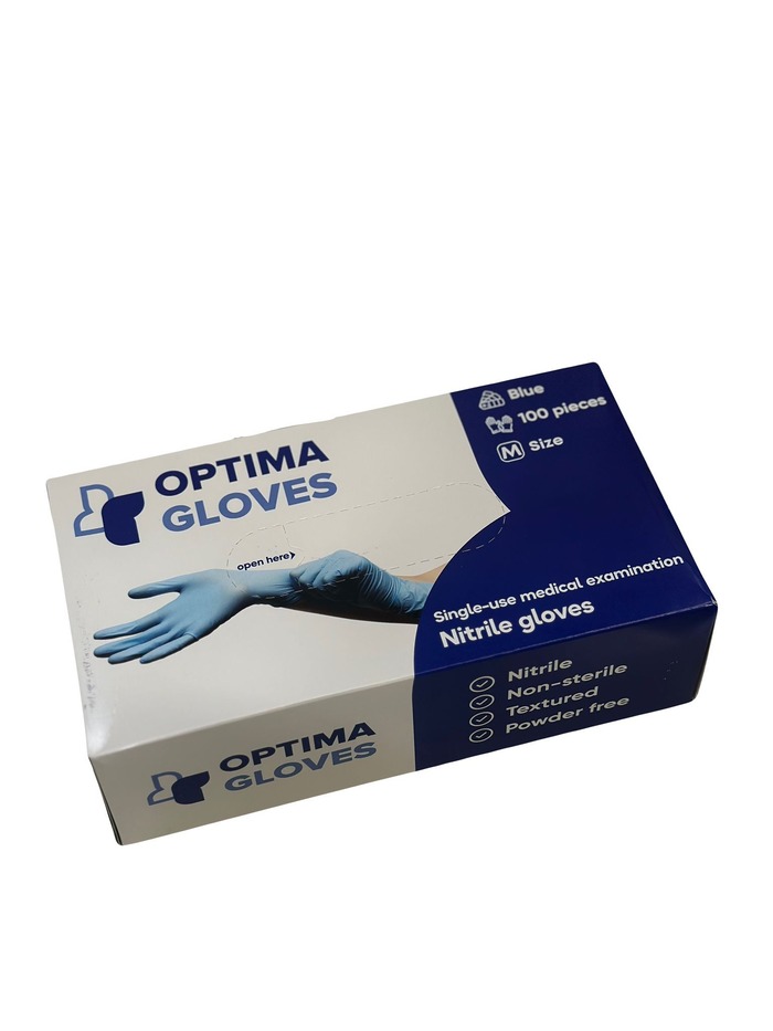 OPTIMA нитриловые перчатки M размер, 100 шт., синие, без пудры