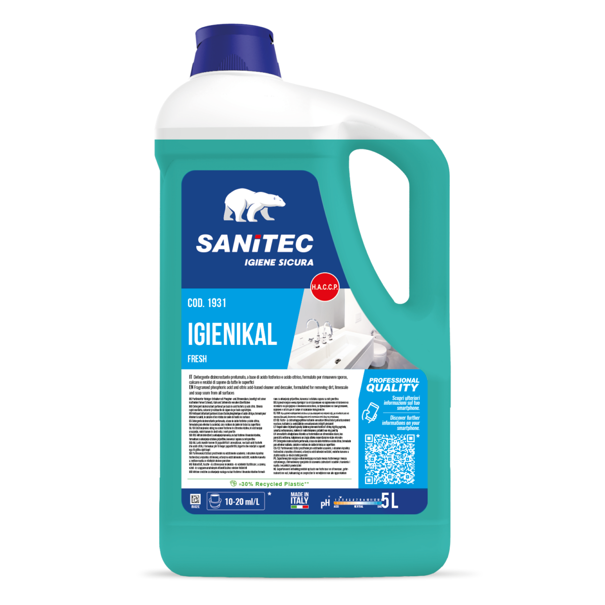 Sanitec sanitāro telpu tīrīšanas un atkaļķošanas līdzeklis uz skābes bāzes, 5L