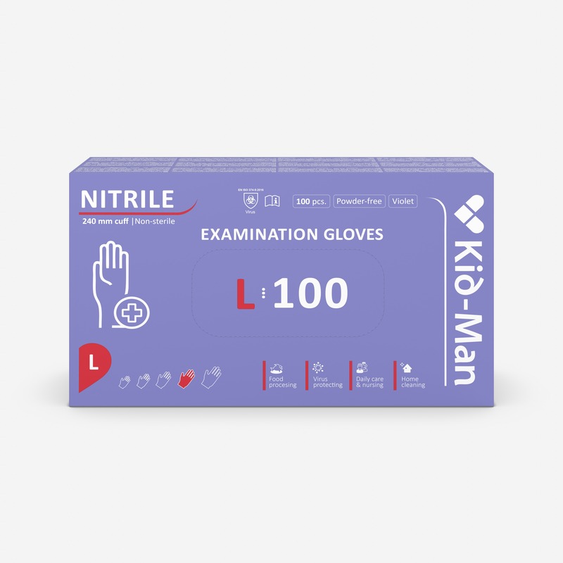 KID-MAN NITRILA cimdi L izmērs, bez pūdera, violeti, 100 gab.