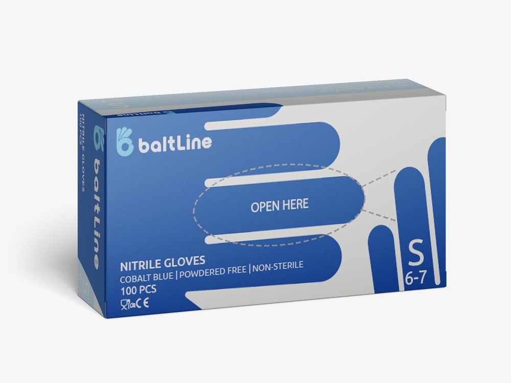 BaltLine nitrila cimdi S izmērs 100 gab., kobalta zili, nepūderēti