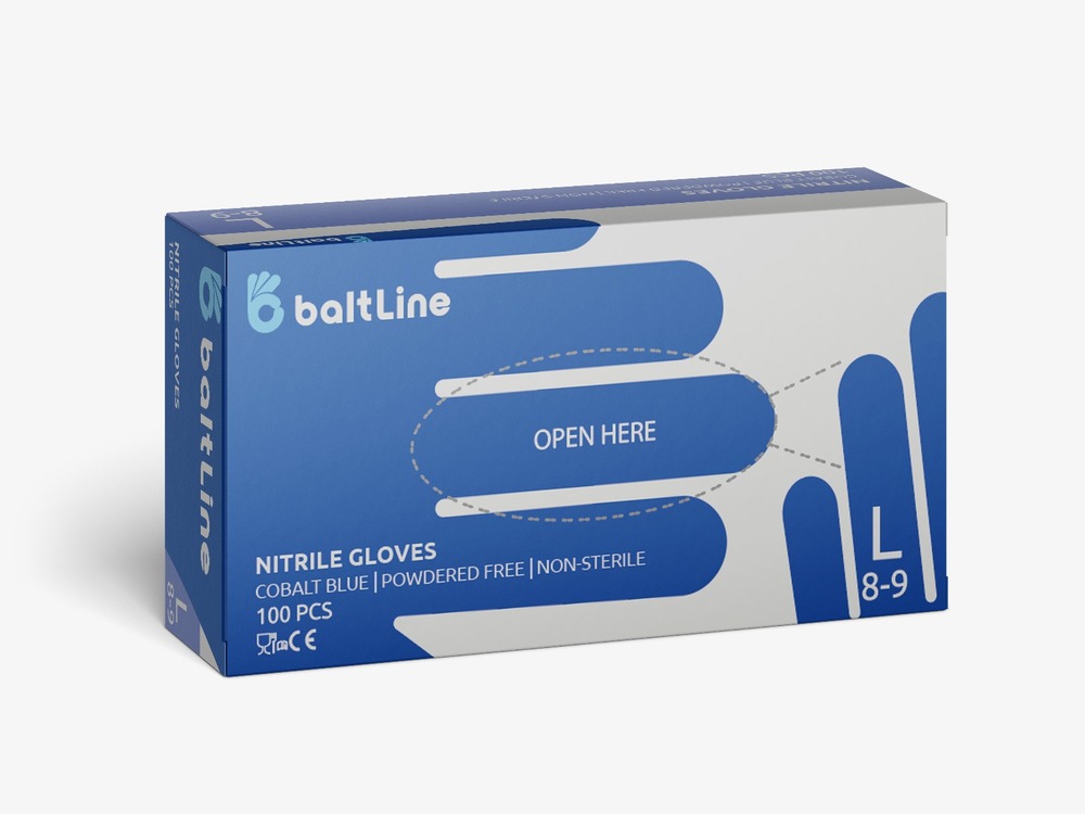 BaltLine nitrila cimdi L  izmērs 100 gab., kobalta zili, nepūderēti